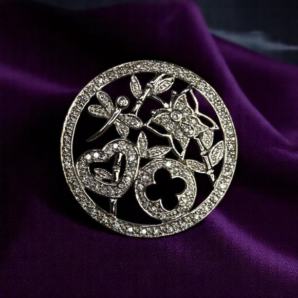 Round Silver Tone Cubic Zirconia Pendant With Floral & Heart Design For Women - Picture 1 of 9